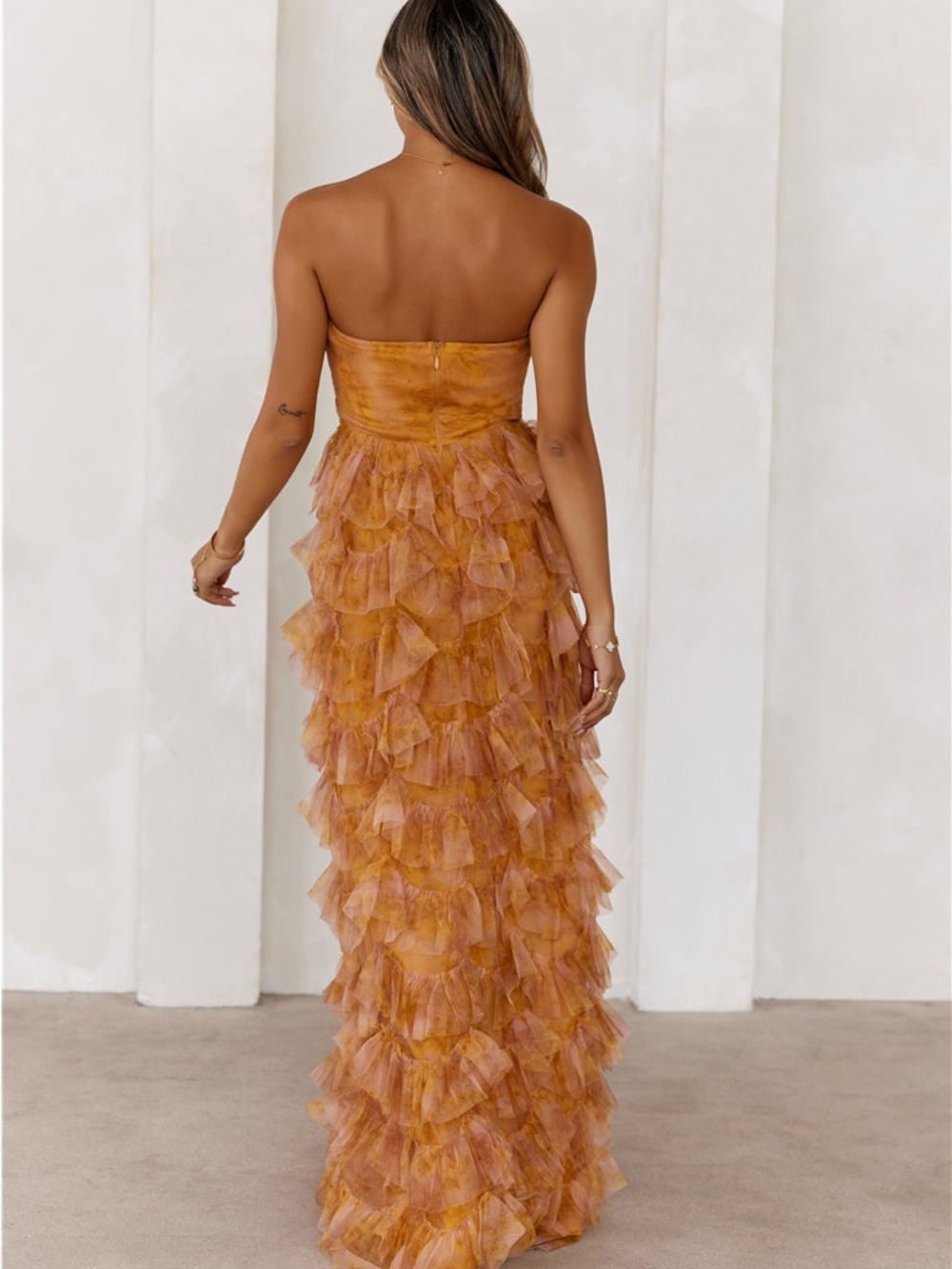 Hello Molly Festival Of You strapless tulle maxi dress mustard (worn 1x) - Picture 3 of 3
